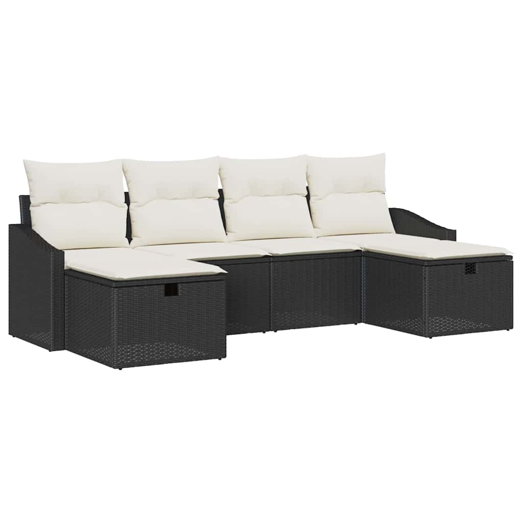 Garten-Sofa-Set mit Kissen 6 pcs Schwarz Poly Rattan